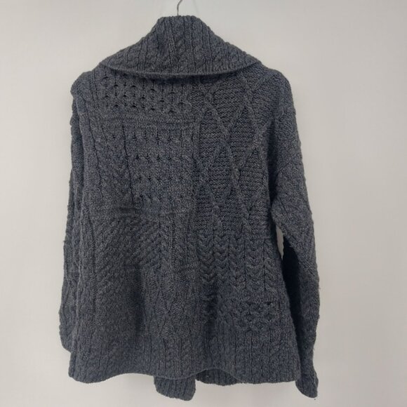 Aran Woollen Mills Carraig Donn Irish Cardigan Gray Cableknit Size Large - Picture 6 of 7
